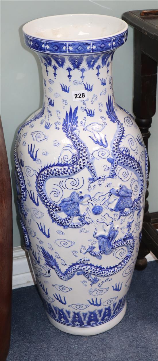 A pair of large Chinese blue and white dragon vases